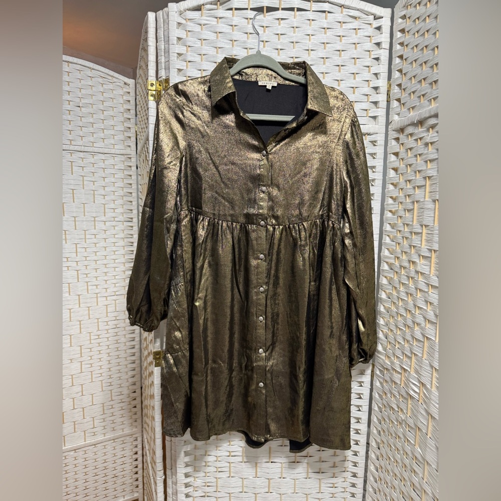 Gold Metallic Button-Up Dress